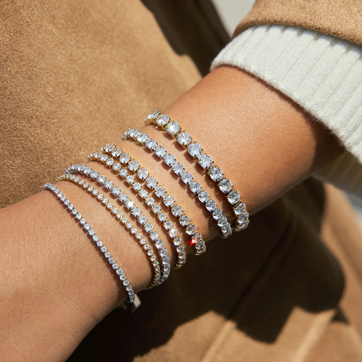 Classic White Round Zircon Tennis Ball Chain Bracelet