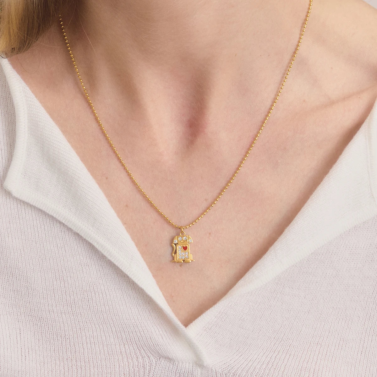 Cute Hug Dog Cat Pet Pendant Rhinestone Necklace