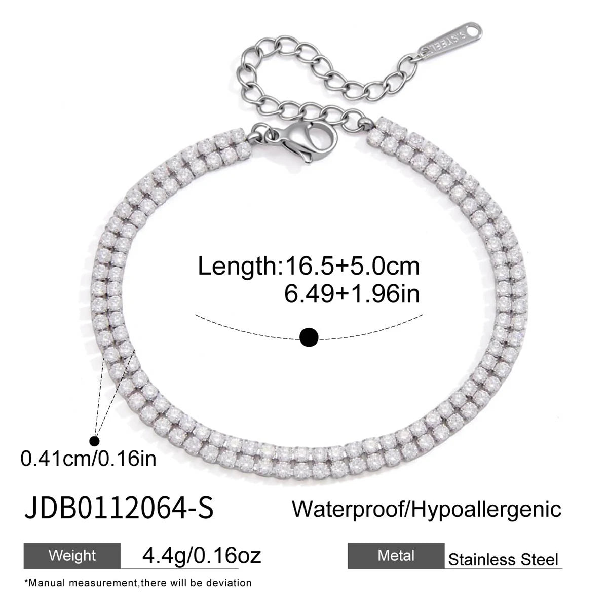 KIKA Delicate Zircon Tennis Chain Bracelet  Stainless Steel 316L Bracelet