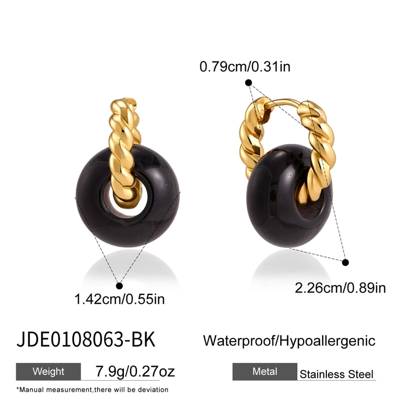 KIKA Vintage Natural Stone Earrings For Women Minimalist 18K Gold Plated Stainless Steel Twisted Clip Earrings Fashion Jewelry