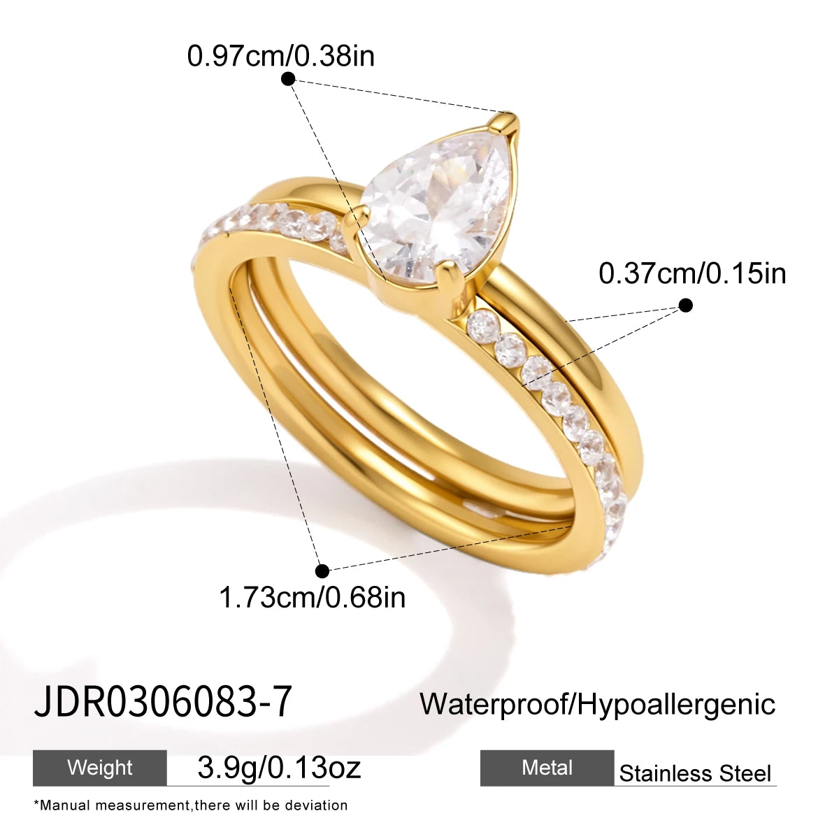 Kika Delicate Geometric Zircon Stackable Rings Minimalist 18K Gold PVD Plated Stainless Steel 316L