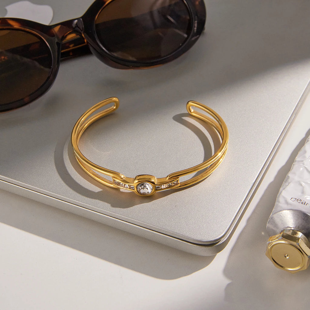 Kika Delicate Bling Hollow Bracelet With White Rhinestones Layered