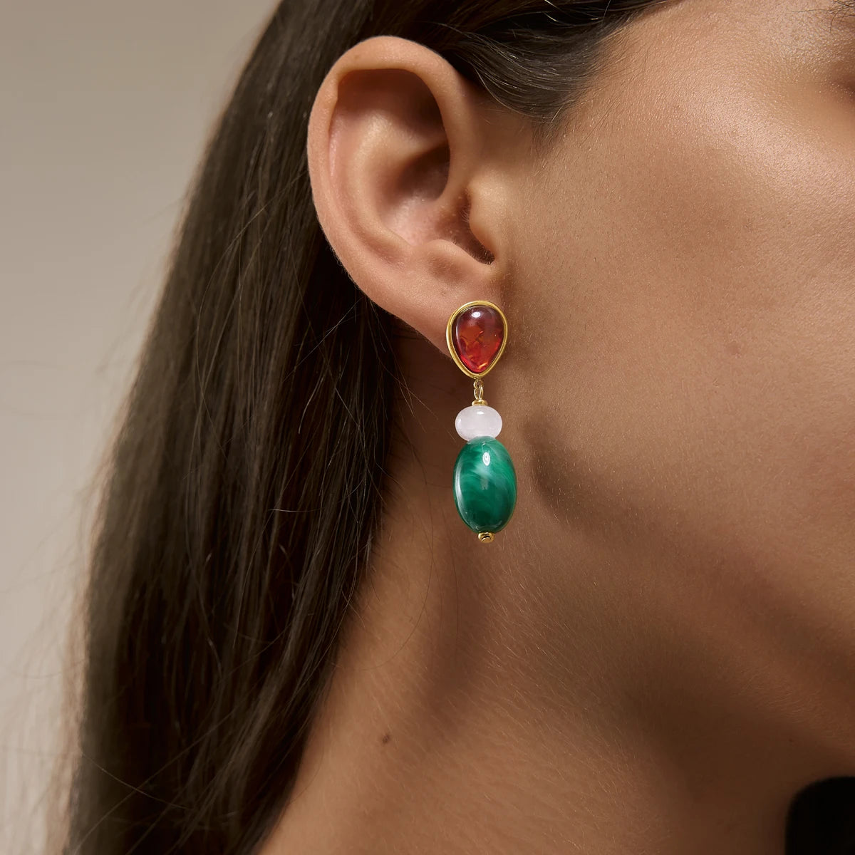 KIKA  Elegant Multicolor Resin Drop Earrings PVD  18K Gold Plated Stainless Steel 316L