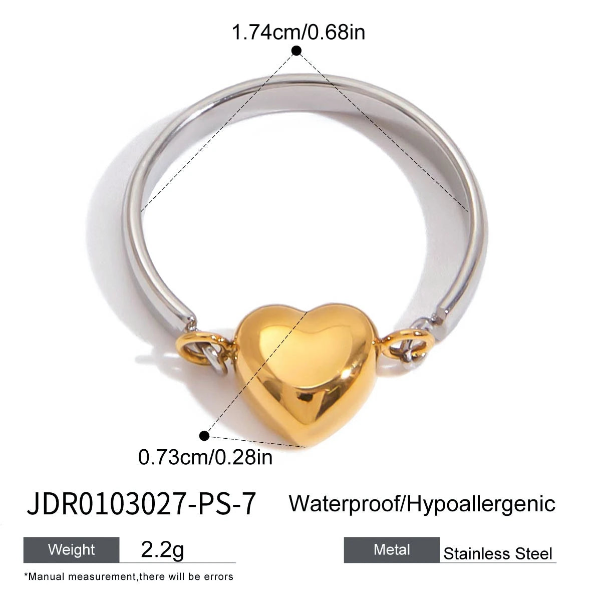 Kika Simple Classic Stainless Steel Heart Ring Love Flip Stacked