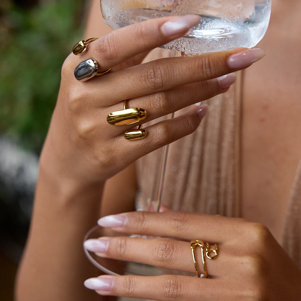 Two Color Geometric Double Layer Ring Stainless Steel Waterproof