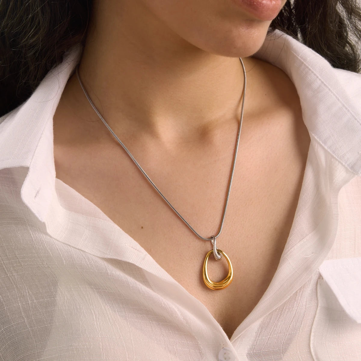 Kika Hollow Water Drop Pendant Necklace Minimalist 18K Gold PVD Plated Stainless Steel 316L