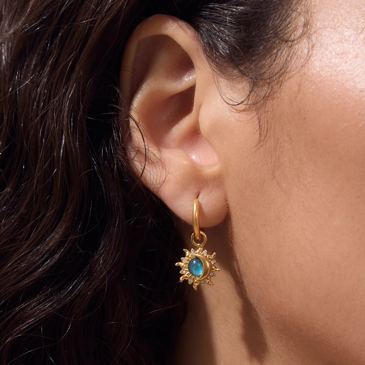 Kika Elegant Blue Resin Necklace Earrings Gold PVD Plated Stainless Steel 316L Moon Star