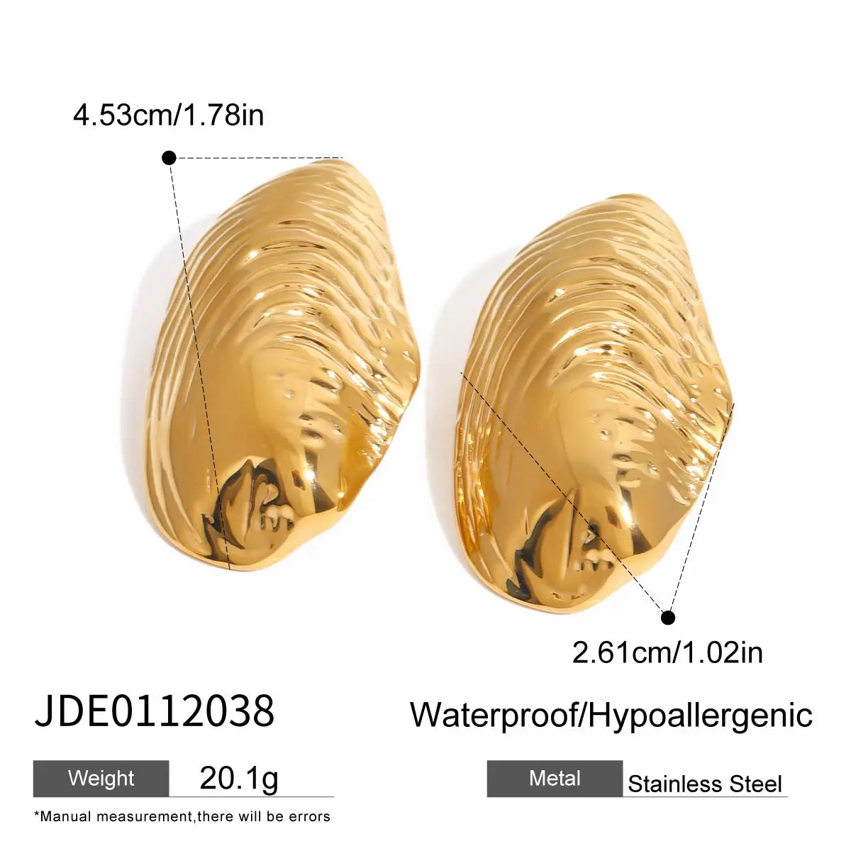 Kika Vintage Shell Couture Earrings 18K Gold Color Plated Stainless Steel Clam Shell Earrings