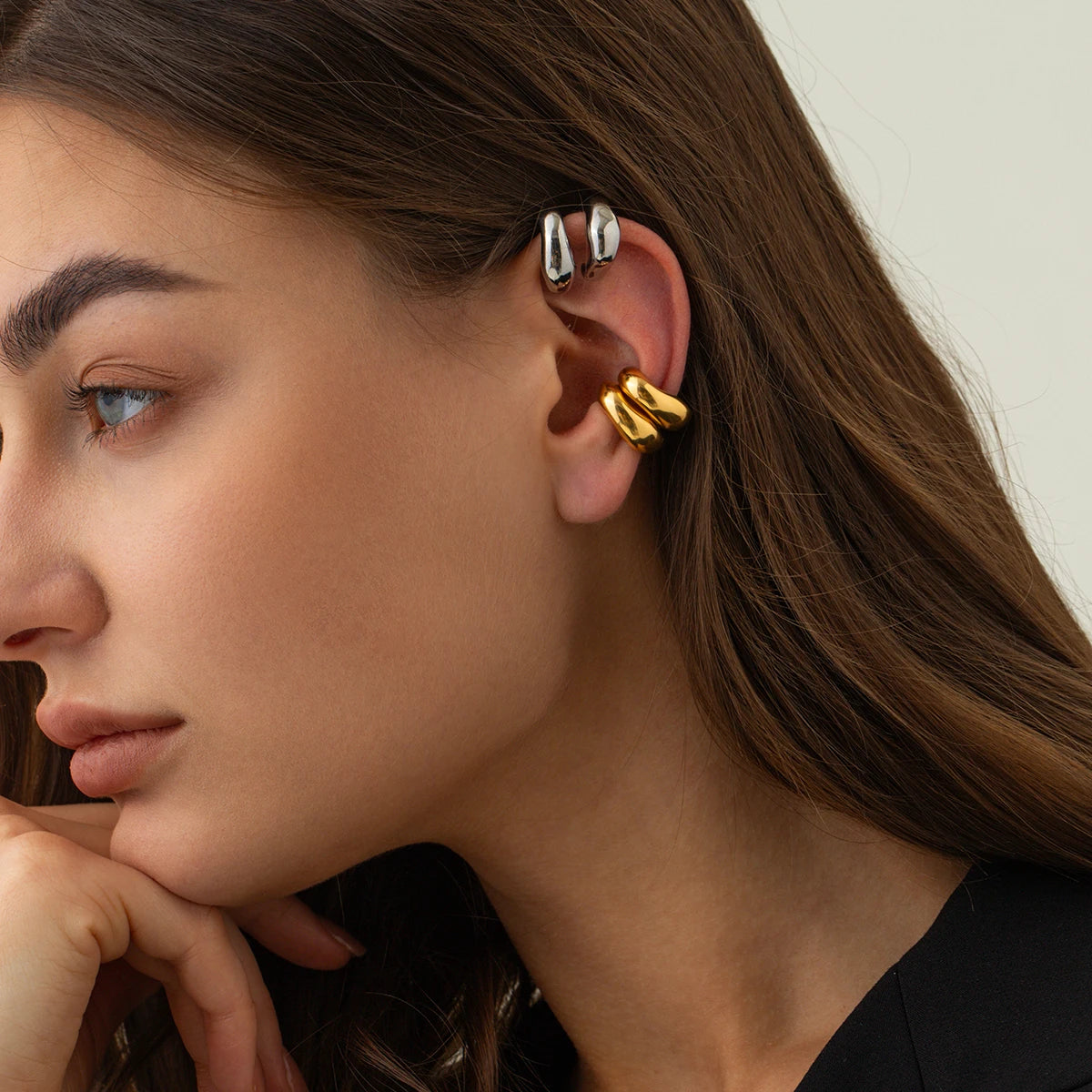 KIKA Stainless Steel 316L Punk Hip Hop Ear Clip Round Geometric Hoop Earrings Retro Gold Party Personalized