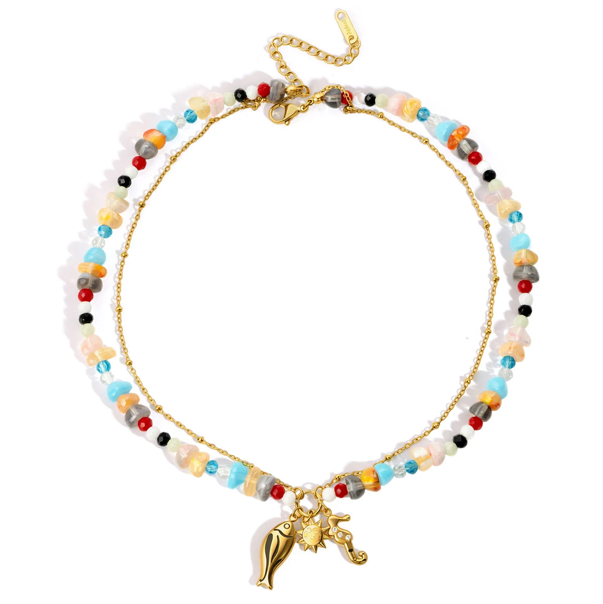Kika Delicate Seahorse Drip Oil Fish Pendant Double-Layer Necklace