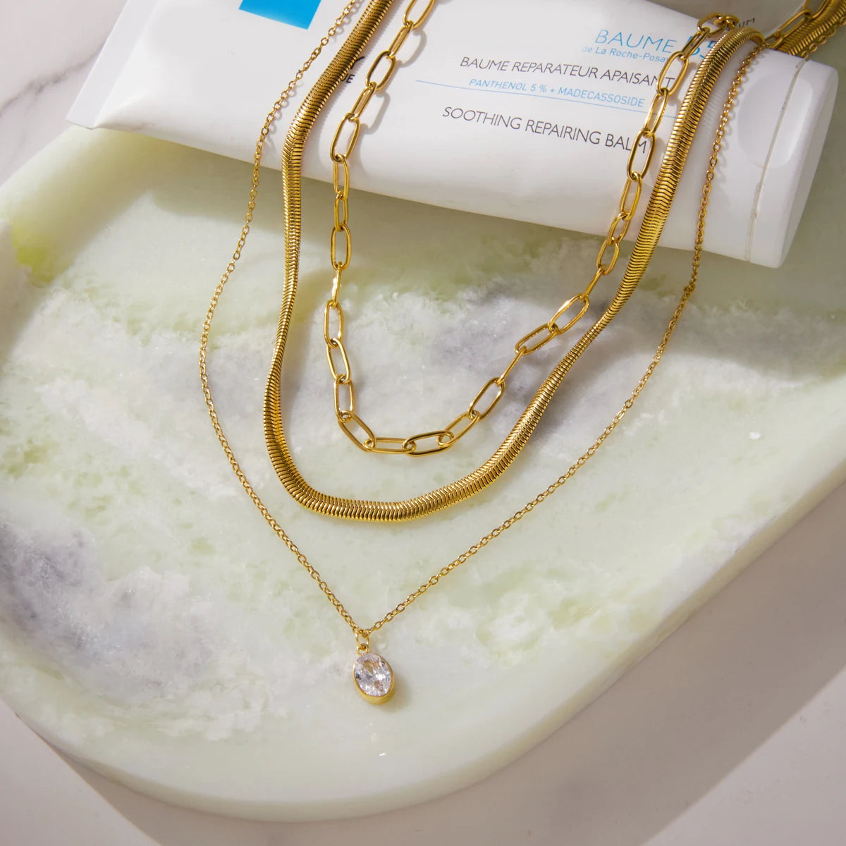 Kika Delicate Three Layer Snake Bone Paperclip Chain Necklace