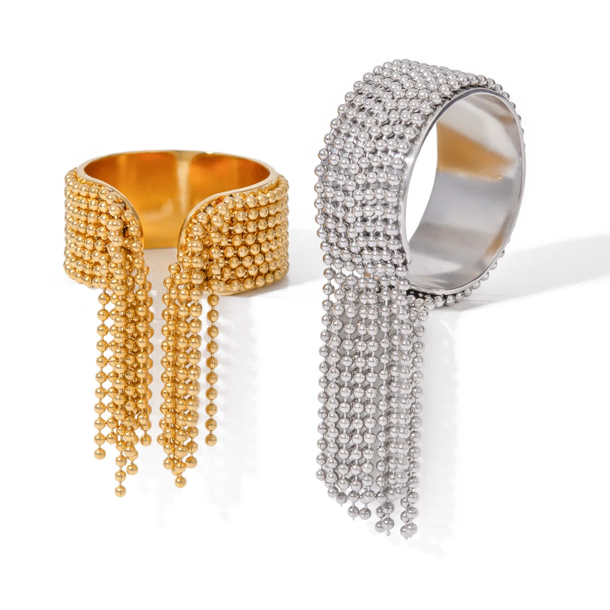 Kika 316L Statement Stainless Steel Chain Tassel Finger Ring Adjustable 18K PVD Plated High Quality Charm Stylish Golden Jewel