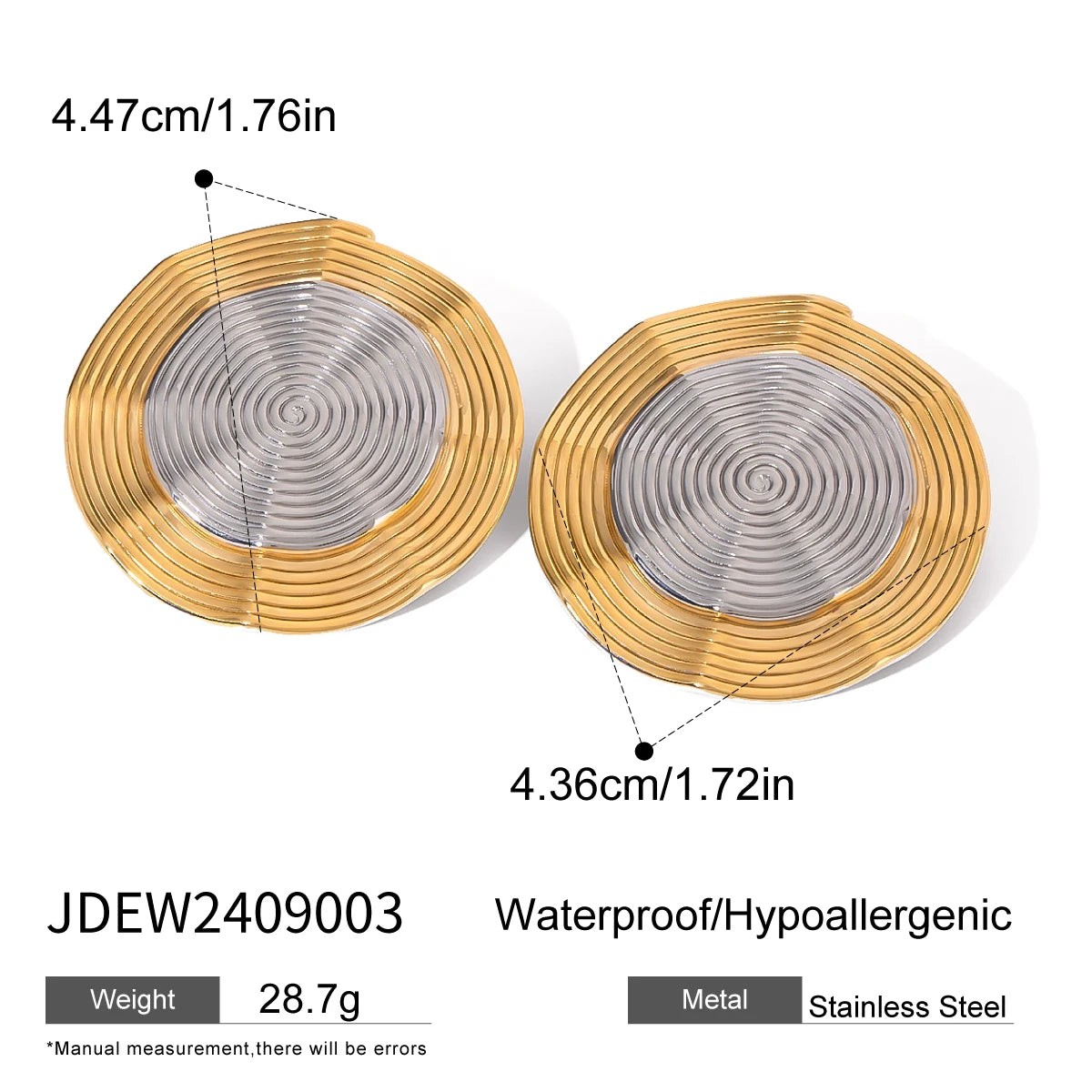 Minimalist Two tone Stainless Steel Thread Irregular Round Earrings