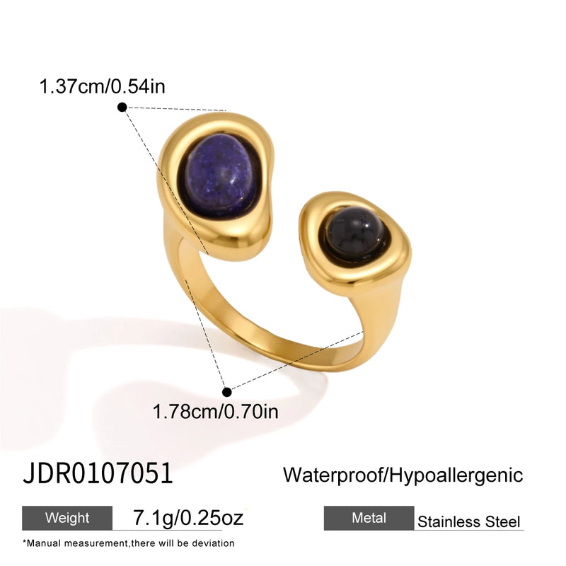 KIKA Vintage Natural Stone Open Rings For Women Minimalist 18K Gold PVD Plated Stainless Steel Rings Fashion Jewelry Gift