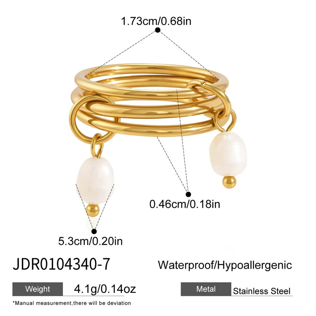 KIKA Freshwater Pearl Pendant Stackable RingsPVD  Plated Stainless Steel 316L