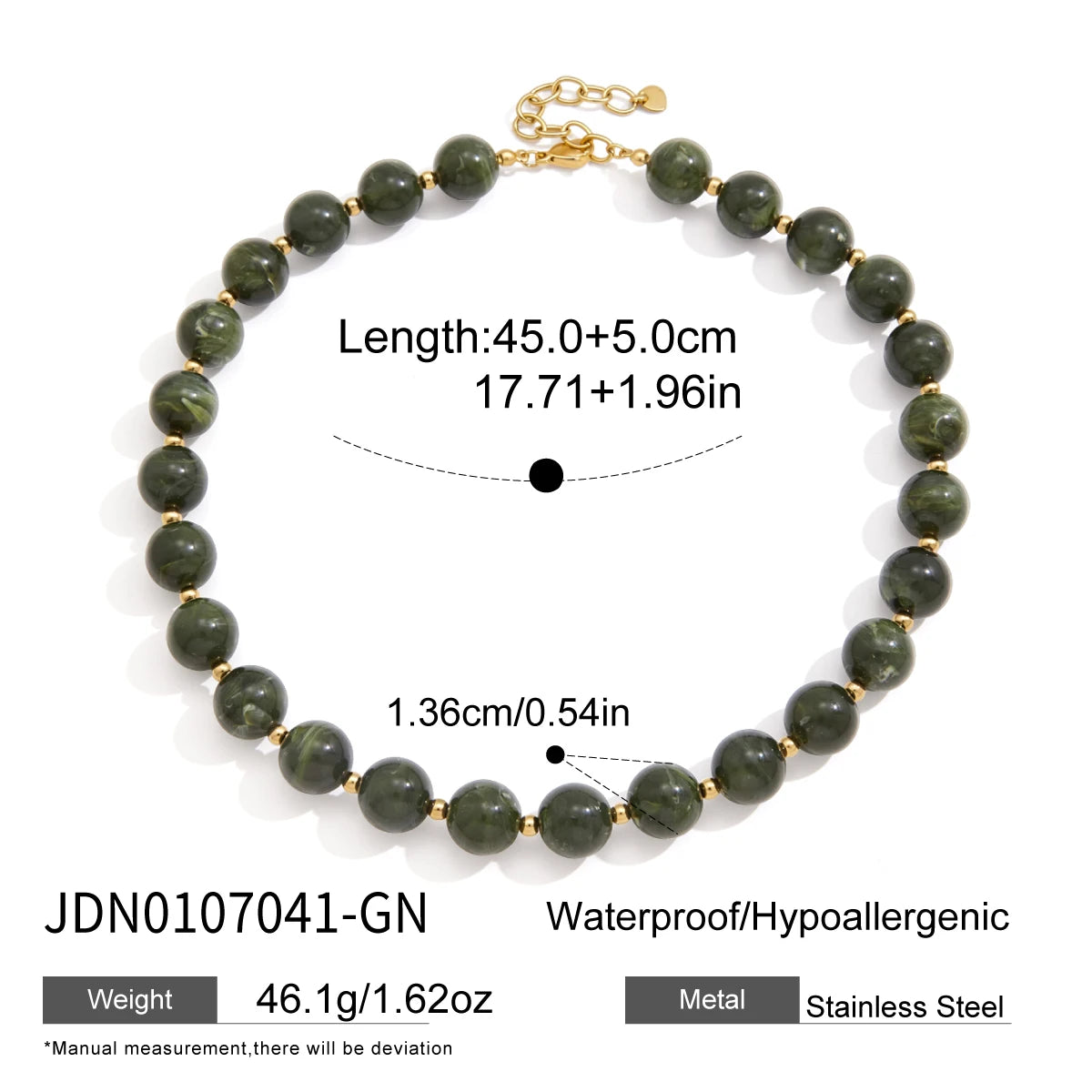 KIKA Chunky Resin Beads Strand Necklace For Women Minimalist 18K Gold PVD Plated Stainless Steel Necklace Fashion Jewelry Gift