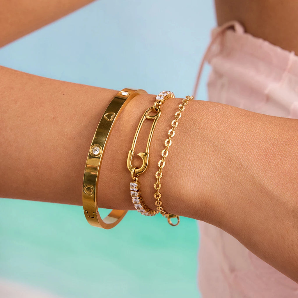 KIKA Simple Classic Square White Zircon Bracelet Paper Clip Double layer Bracelet Stainless Steel Chain Women's Jewelry Party