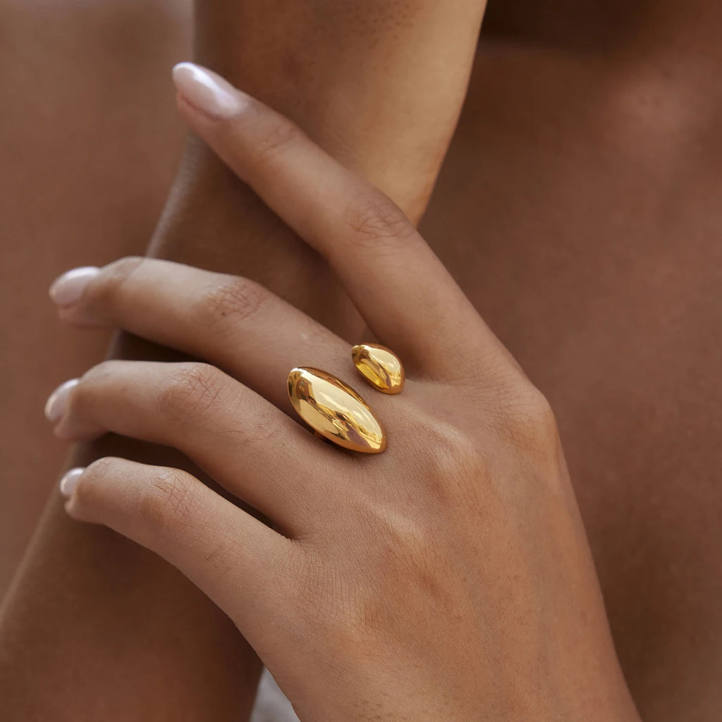 KIKA Chunky Asymmetric Irregular Open Ring  18K Gold PVD Plated Stainless Steel 316Lt