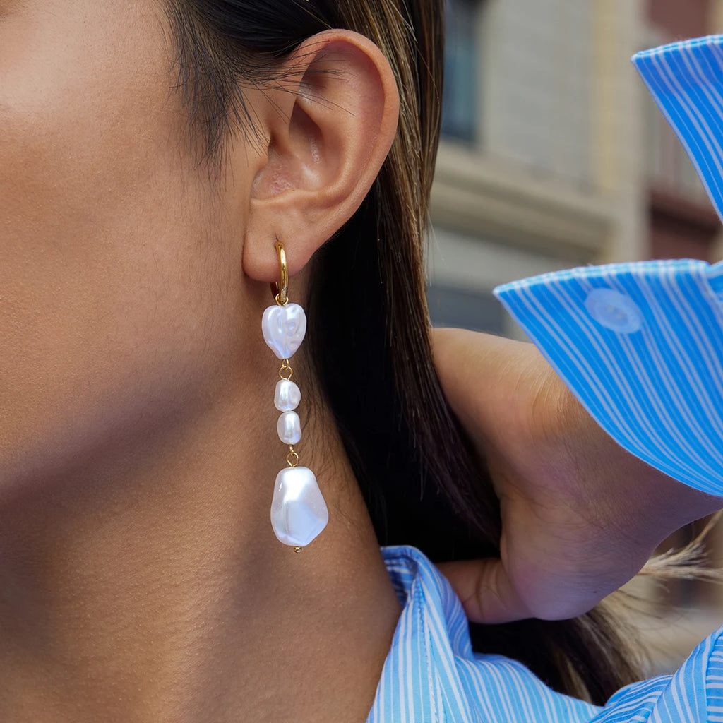 Heart-Shaped Pearl Shaped Acrylic Pearl Tassel Earrings