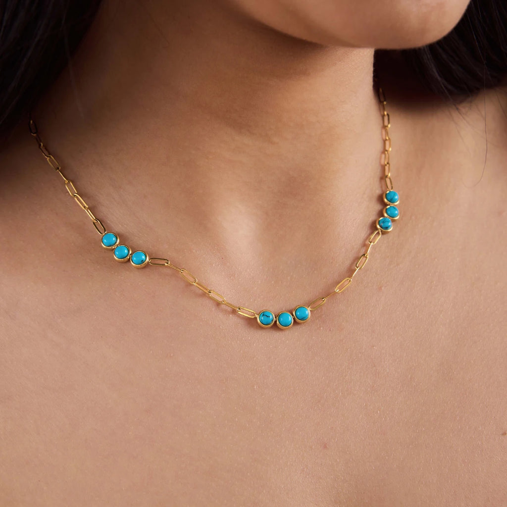 KIKA Classic Round Turquoise Zircon Necklace For Women Minimalist 18K Gold PVD Plated Stainless Steel Necklace Fashion Jewelry