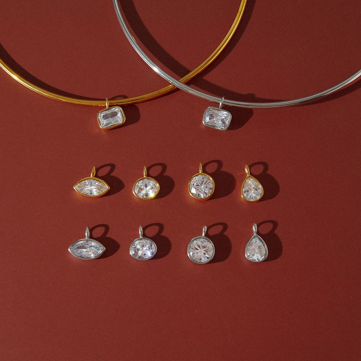 Kika Delicate Geometric Zircon Pendant Torques Necklace