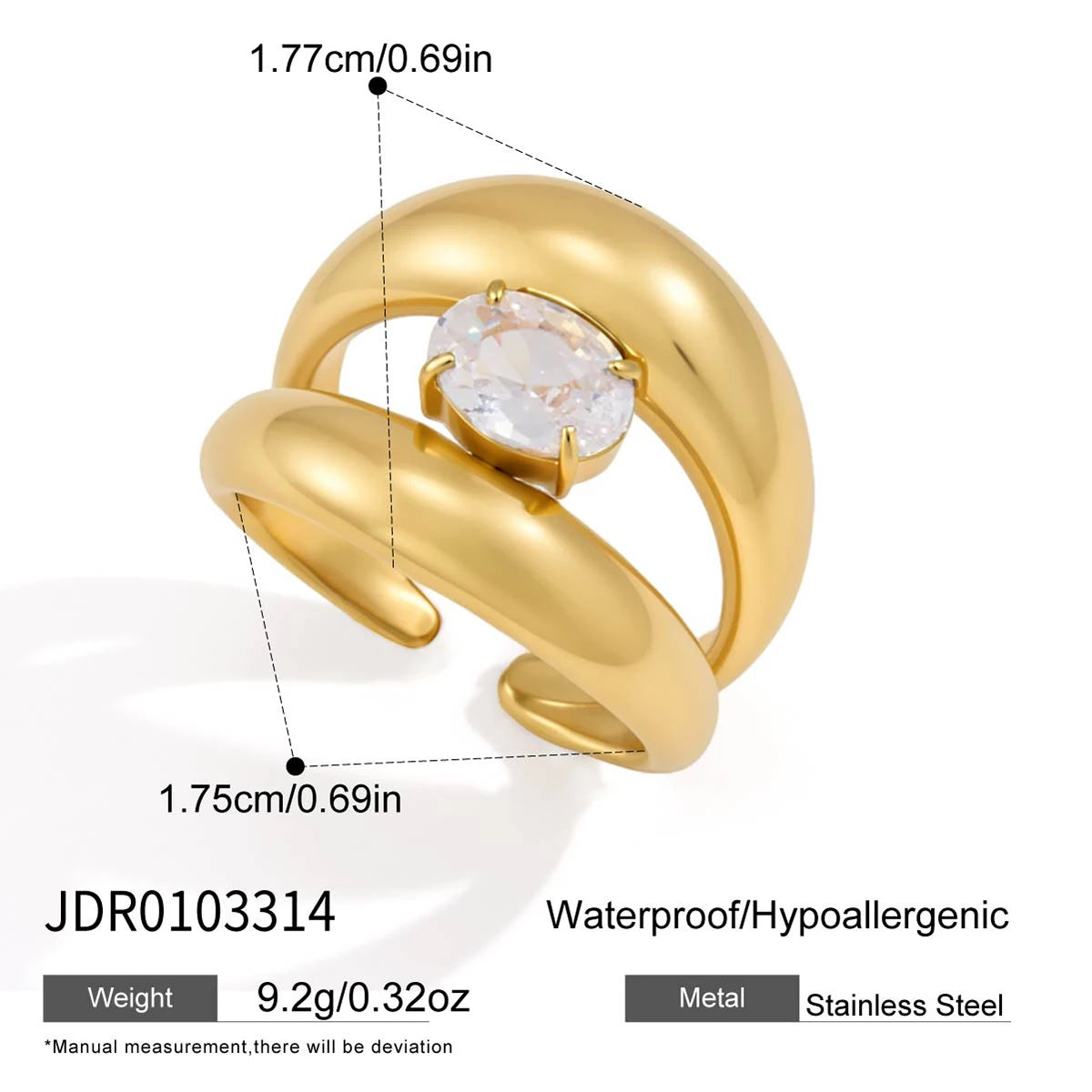 Kika Delicate Oval Zircon Double Layer Open Rings