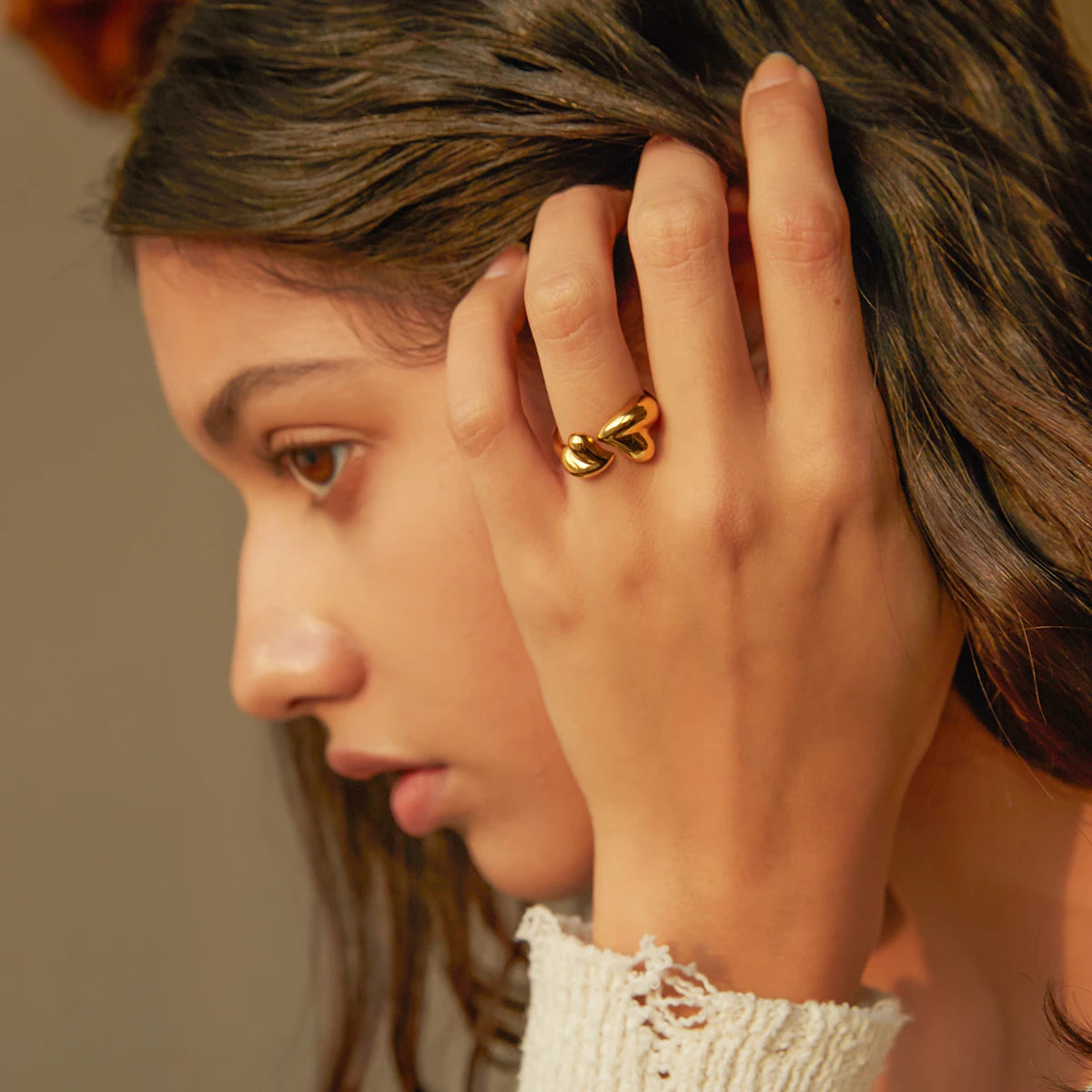 Kika Stainless Steel 18k Gold Color asymmetric heart shaped open ring