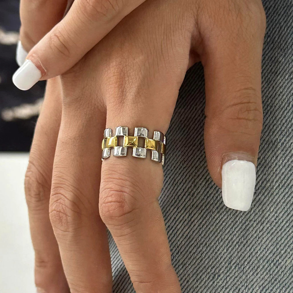 KIKA Fashion Square Hollow Two tone Ring Stainless Steel 316L