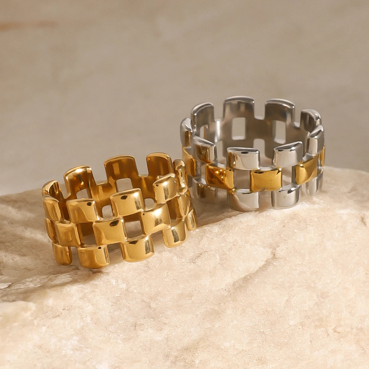 KIKA Fashion Square Hollow Two tone Ring Stainless Steel 316L