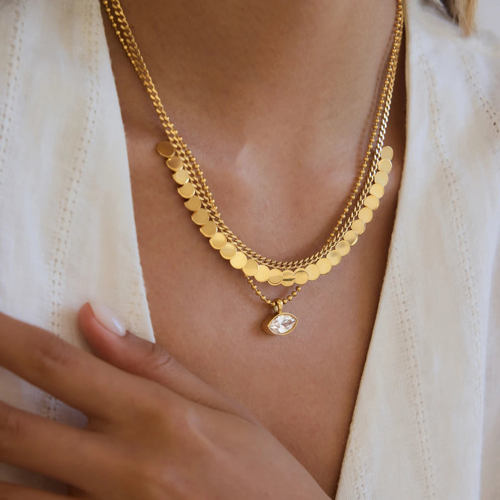 KIKA Classic Round Sequins Pendant Necklace For Women Minimalist 18K Gold PVD Plated Stainless Steel Necklace Fashion Jewelry
