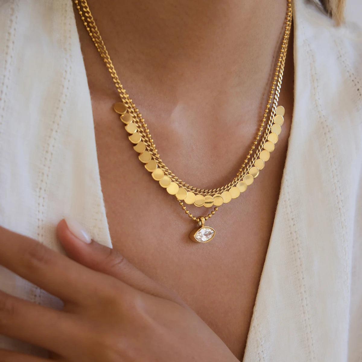 KIKA Classic Round Sequins Pendant Necklace For Women Minimalist 18K Gold PVD Plated Stainless Steel Necklace Fashion Jewelry