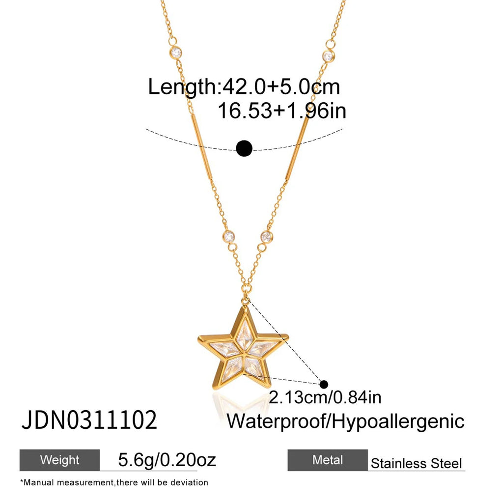 Kika Plated Gold Color Shiny Zircon Star Pendant Necklace