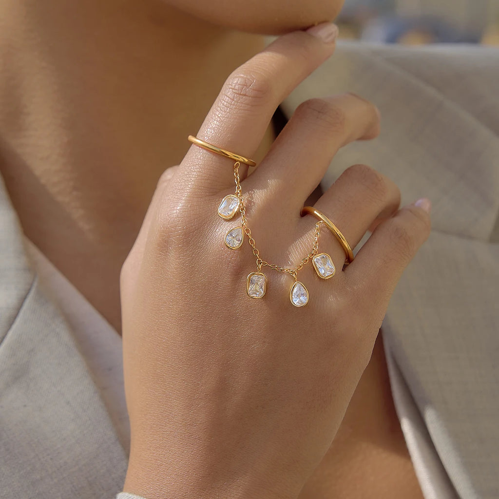 Delicate White Rhinestone Multi Ring