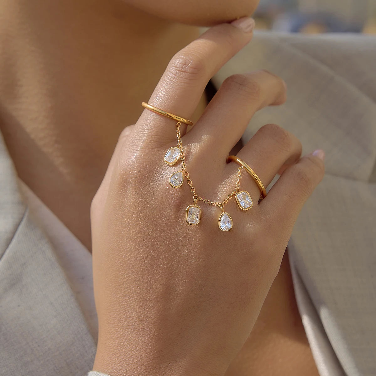 Delicate White Rhinestone Multi Ring