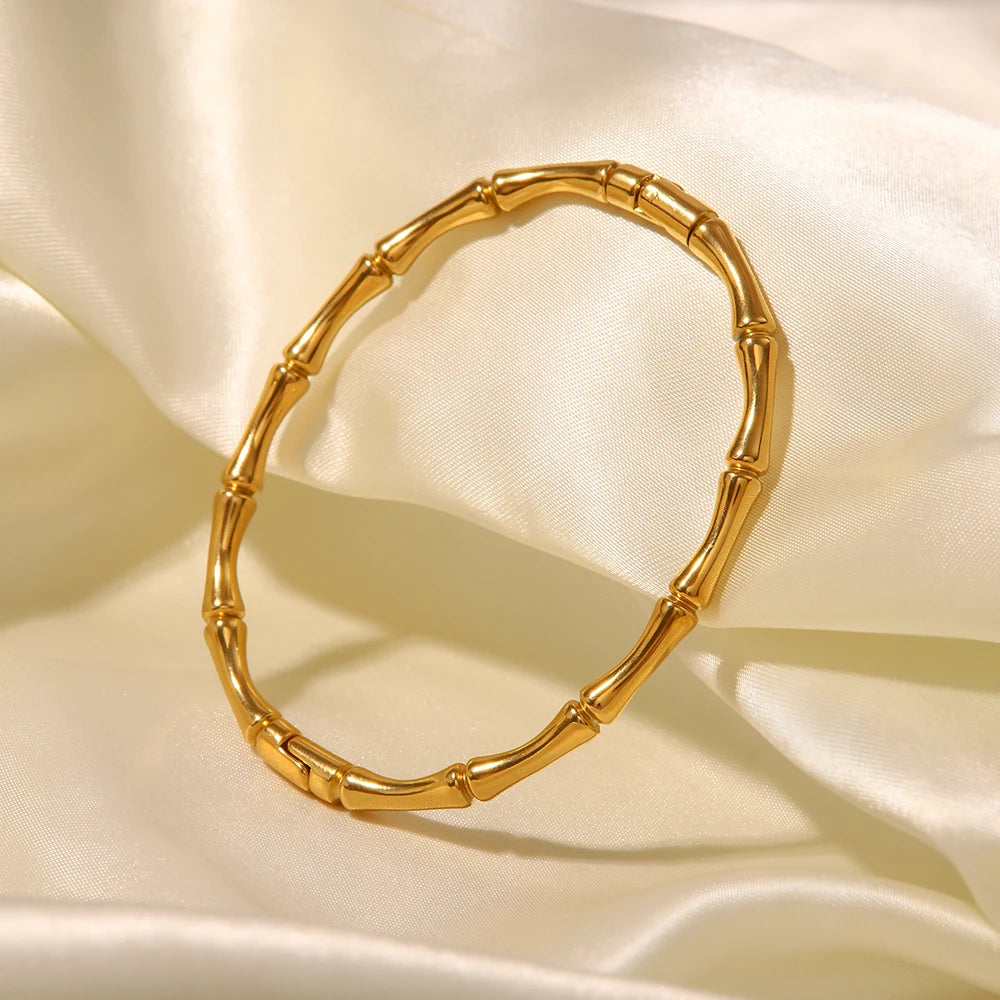 KIKA Minimalist 18k Gold Plated Stainless Steel Bracelets Jewelry Waterproof Bamboo Bangles Gift for Her Jewelry