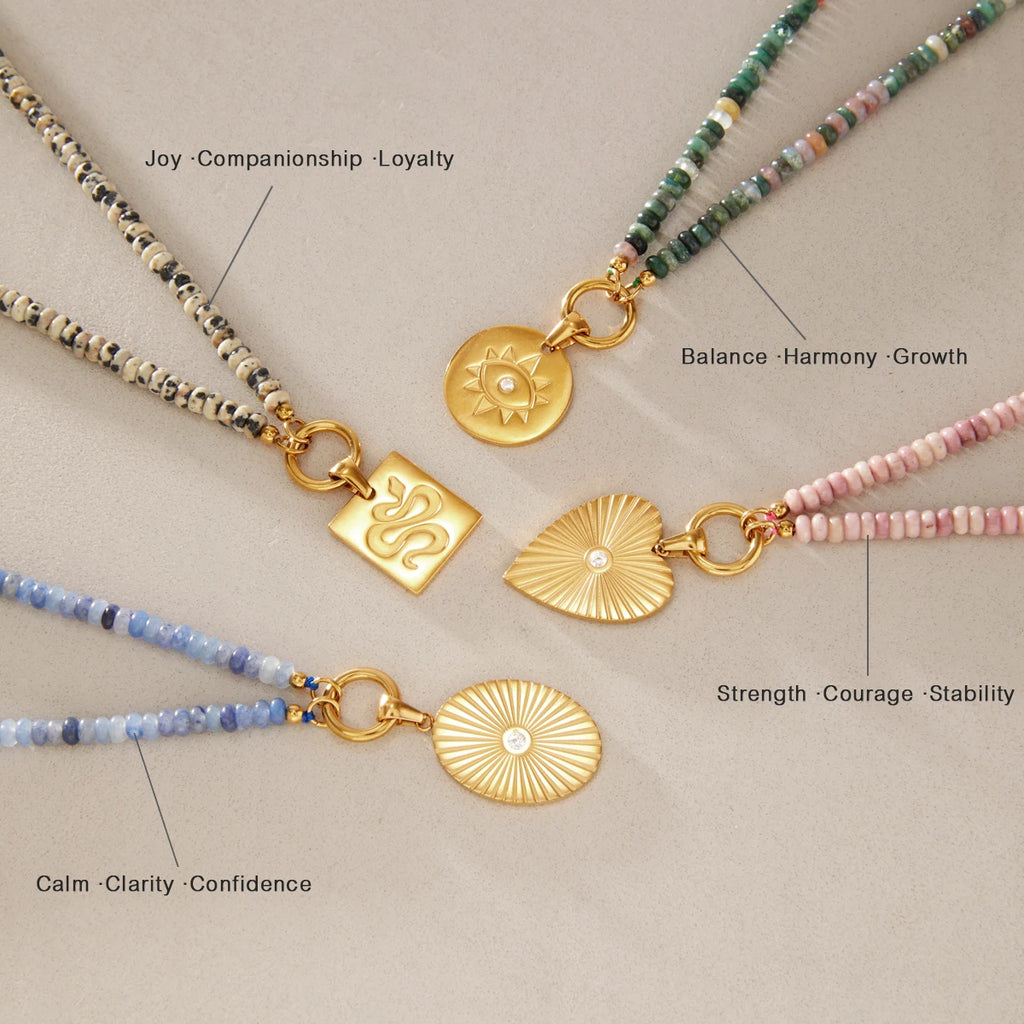 KIKA Geometric Pendant Natural Stone Beaded Necklace For Women Minimalist 18K Gold PVD Plated Stainless Steel 316L Necklace Gift