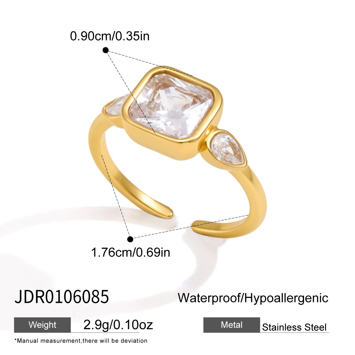 KIKA Classic Geometric Zircon Open Rings For Women Minimalist 18K Gold PVD Plated Stainless Steel Rings Fashion Jewelry Gift