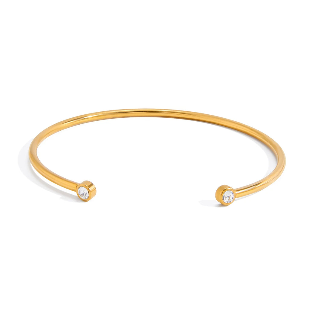 White Round Zircon Open Bracelet With O-Chain Double Layered Bracelets