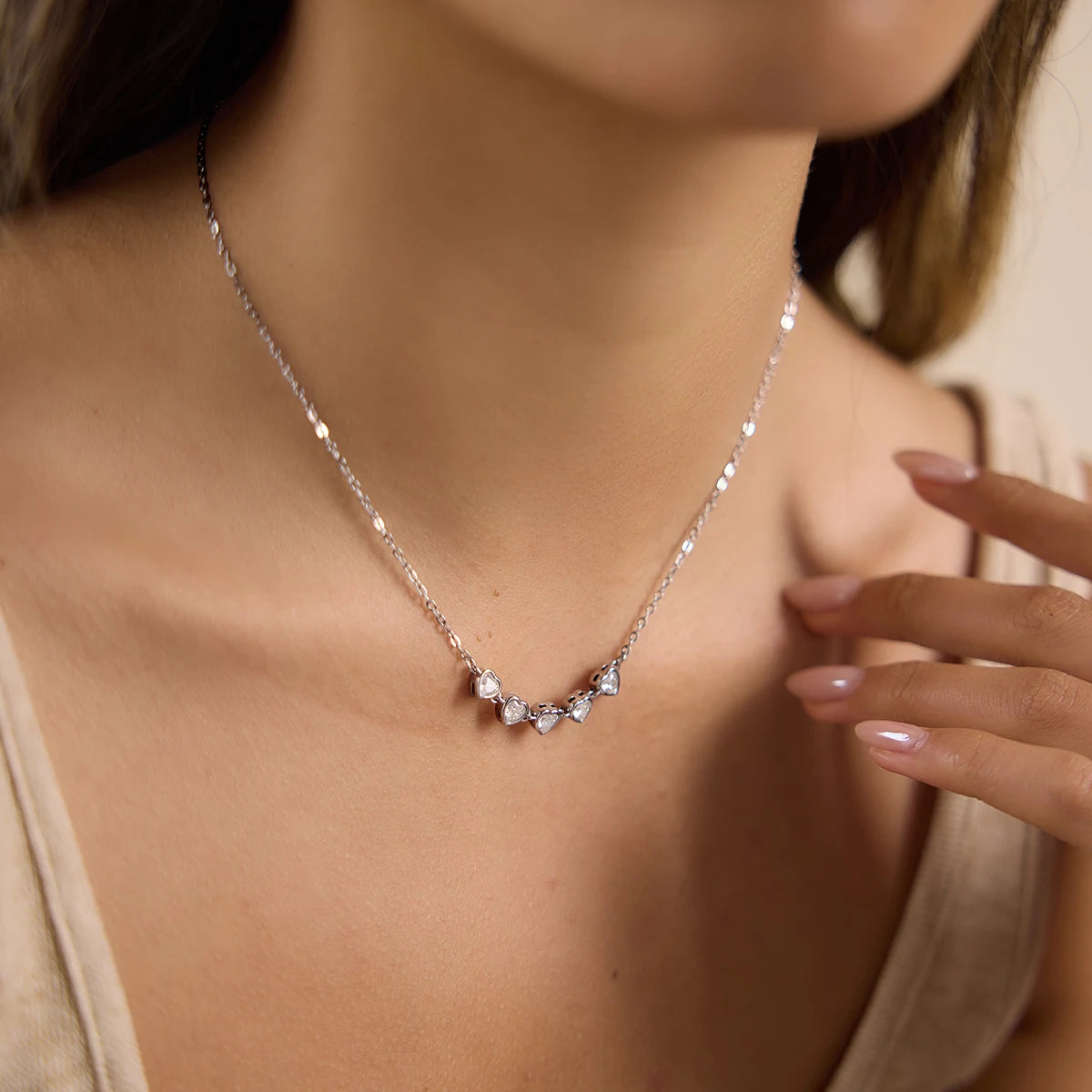 Kika Delicatesteel Gold Color Heart Shaped Zircon Tennis Chain Necklace