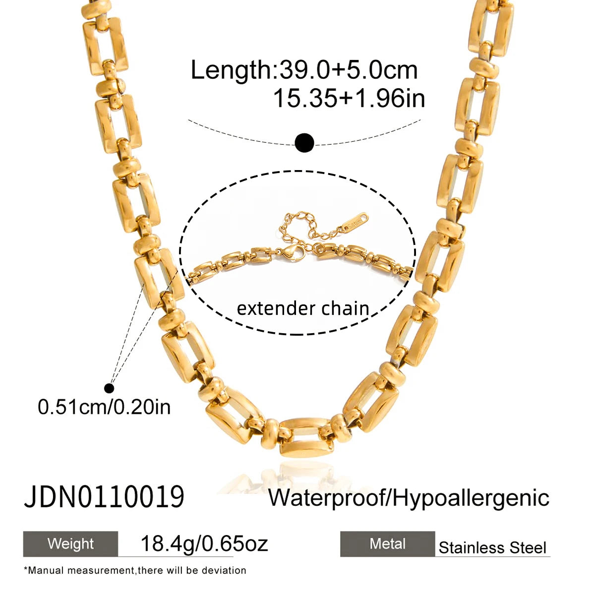 Kika Minimalist18K Plated Gold Color Square Basic Chain Necklace
