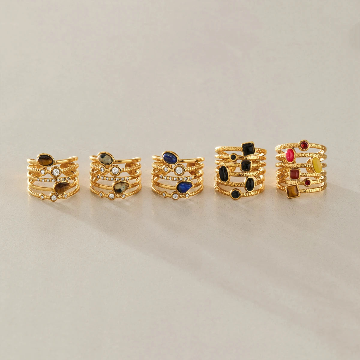 KIKA Vintage Natural Stone Rings For Women Multilayer 18K Gold PVD Plated Stainless Steel Open Rings Fashion Jewelry Gift