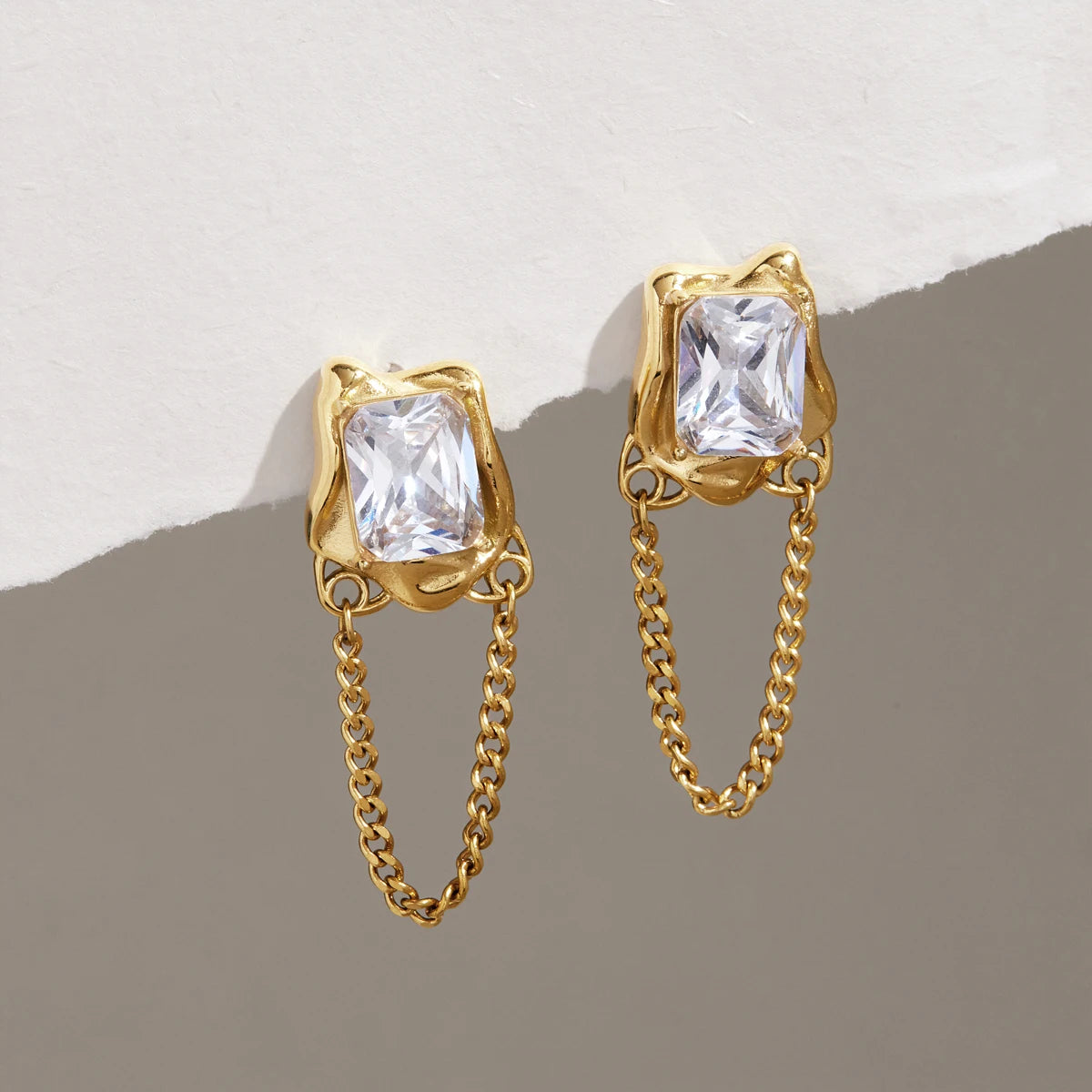 Kika Delicate Zircon Stud Earrings 18K Gold PVD Plated Stainless Steel Chain Tassel