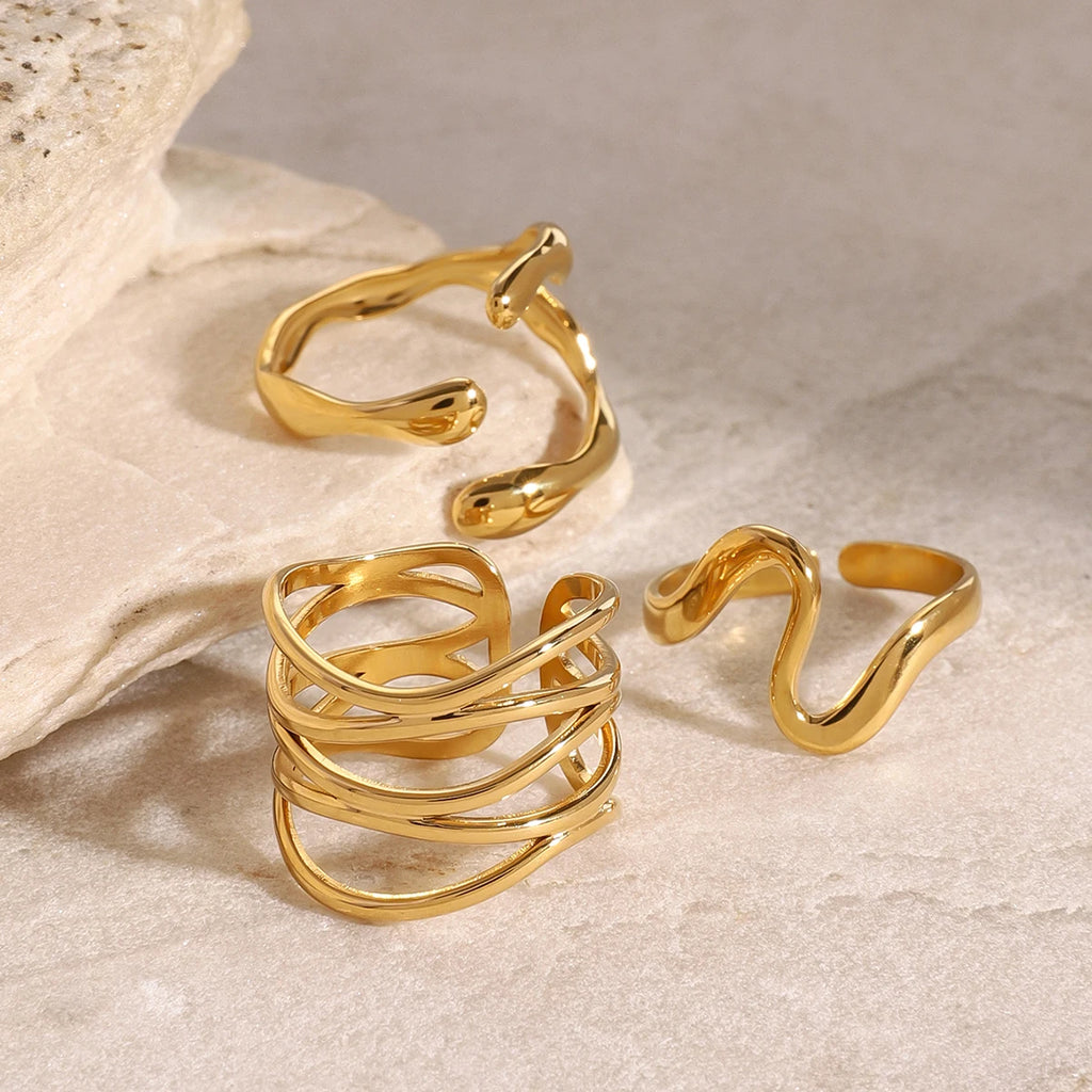 KIKA Fashion  Irregular Texture Set Ring Opening Adjustable PVD Plated Stainless Steel 316L