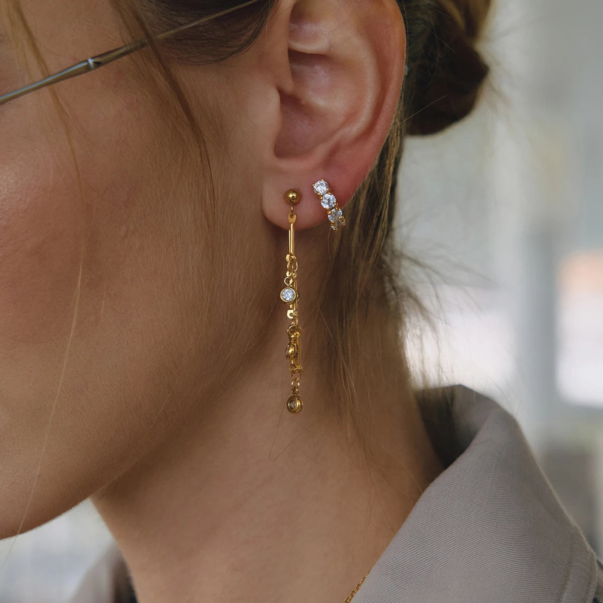 Classic White Zircons Chain Tassel Earring