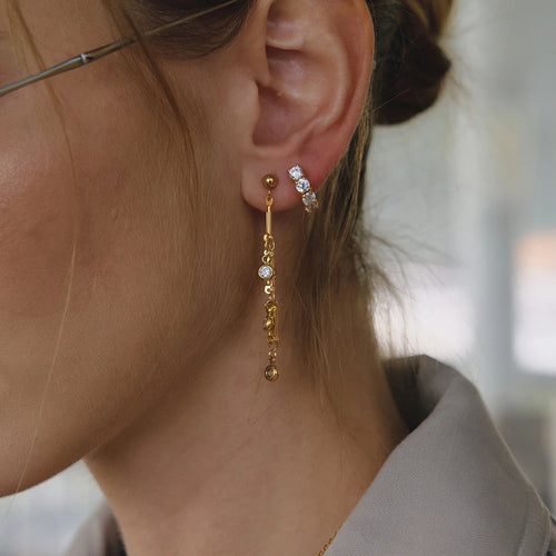 Classic White Zircons Chain Tassel Earring