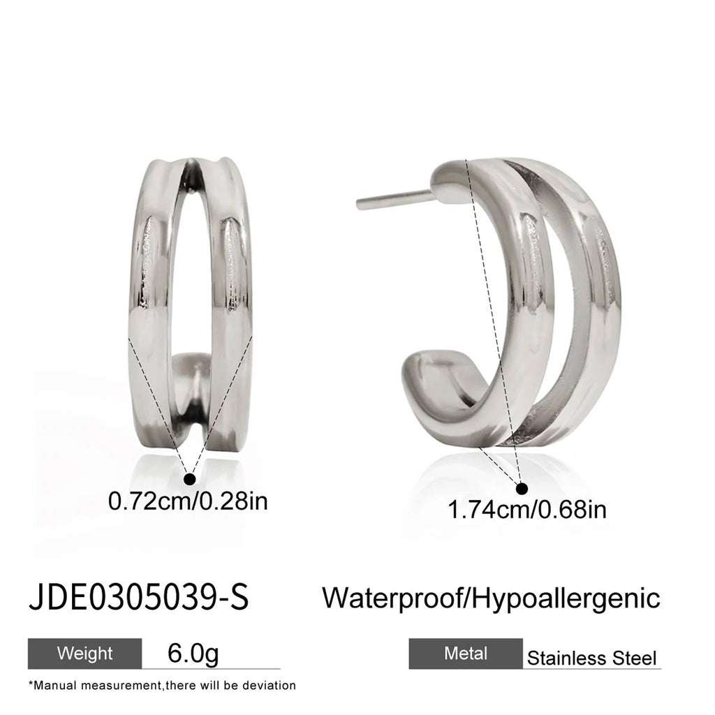 KIKA Minimalist Classic 18K Gold Color PVD  Plated Stainless Steel 316L C-Shaped Earrings Hypoallergenic Waterproof