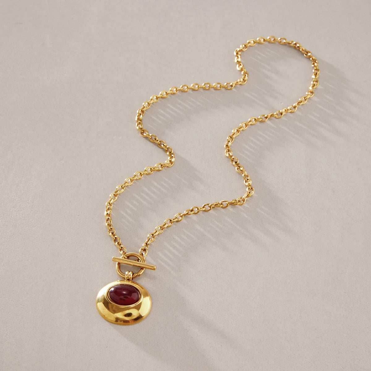 KIKA Classic Red Resin Pendant Necklace  18K Gold PVD Plated Stainless Steel 316L