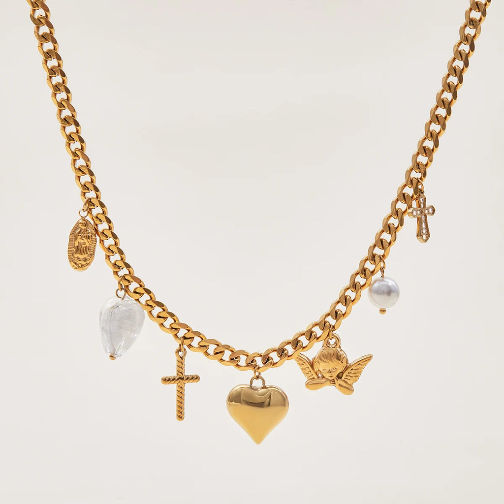 Kika Ocean Vacation Style  Stainless Steel Angel Cross Pendant Necklace