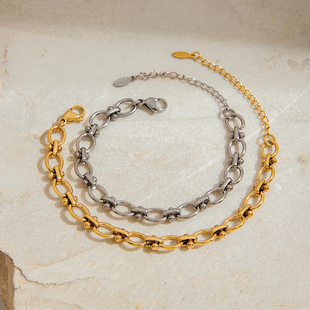 KIKA Minimalist Hammer Pattern Adjustable Bracelet Stainless Steel 316L Serpentine Chain Blade Chain Stackable