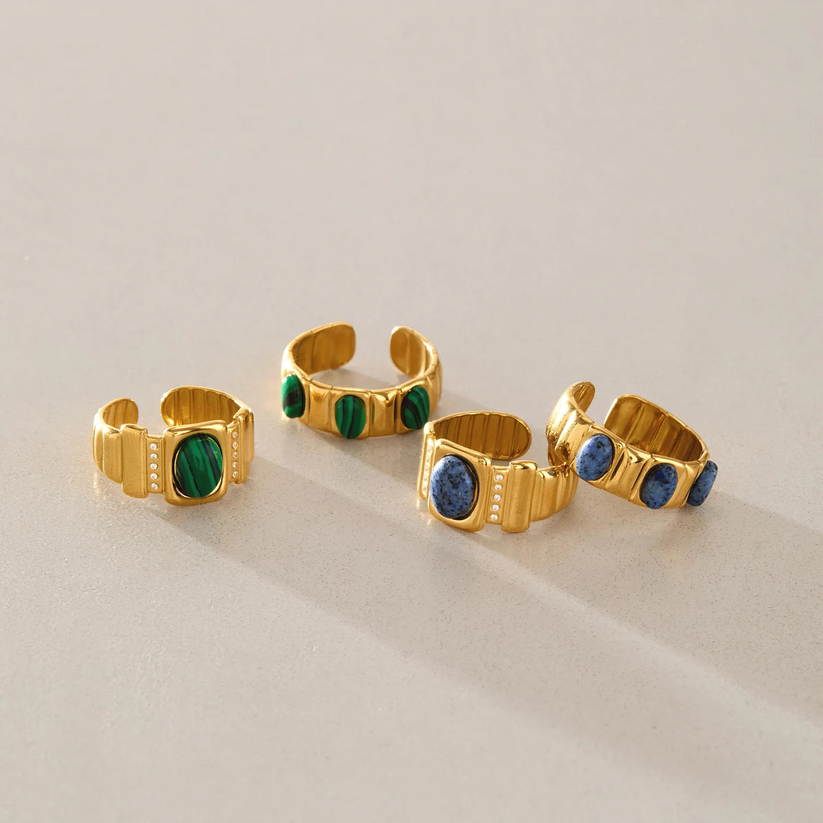 KIKA Lapis Lazuli Malachite Natural Stone Open Rings For Women 18K Gold PVD Plated Stainless Steel Rings Fashion Jewelry Gift